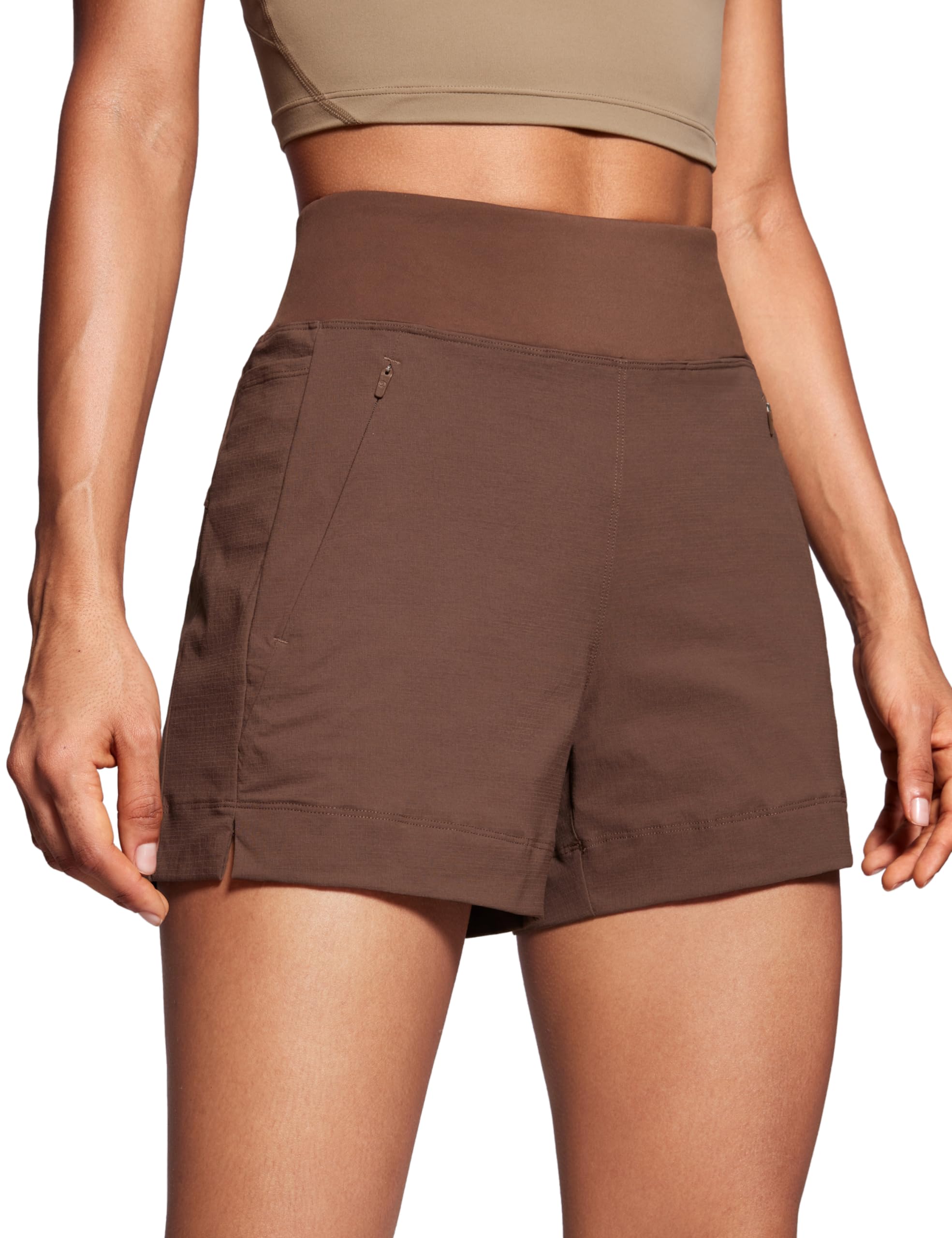 CRZ YOGA Women's Lightweight Mid Rise Hiking Shorts 4'' - Stretch for Athletic Summer Travel Outdoor Golf with Zip Pockets