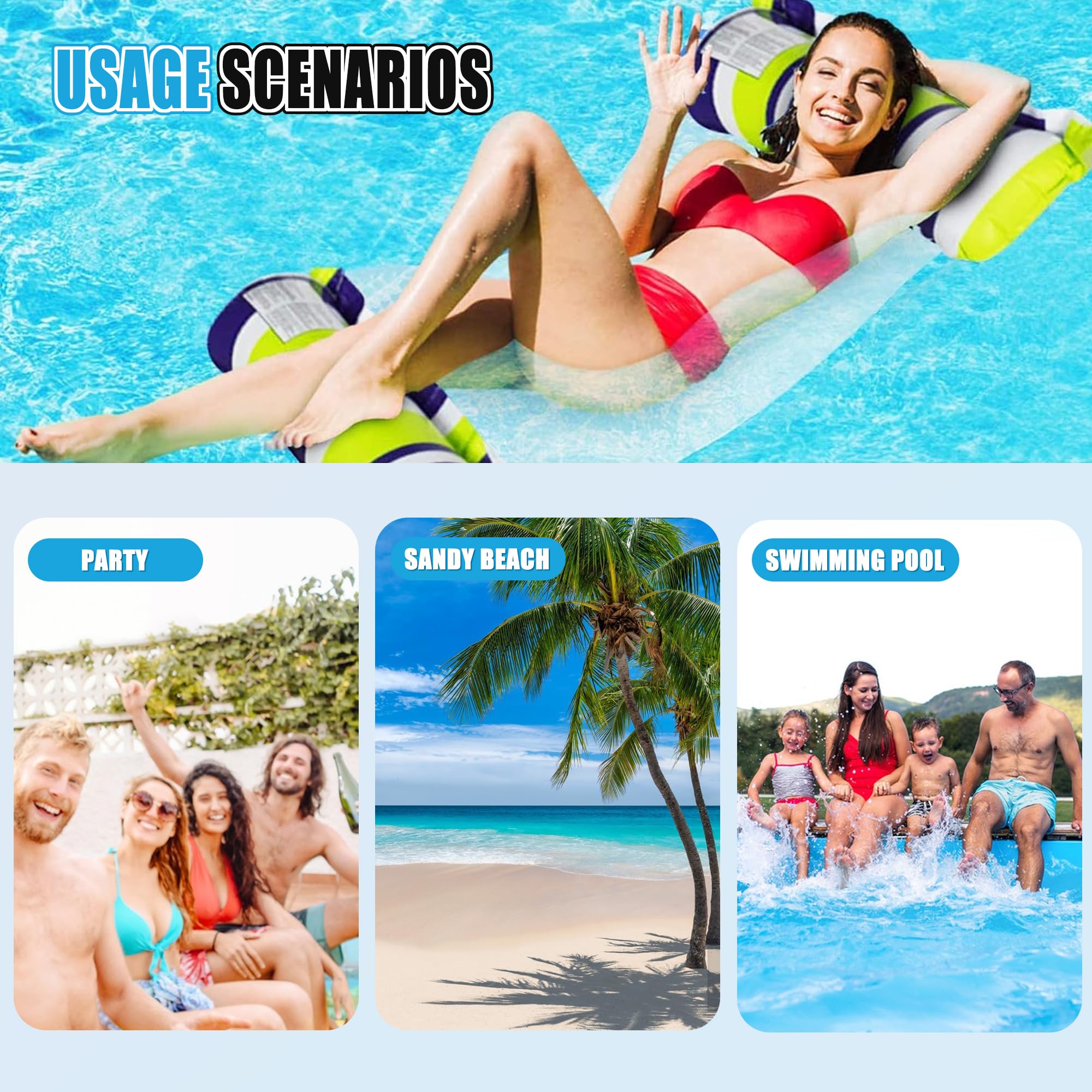 RUNMKUO Lot de 2 Flottant Hamac Gonflable,Flottantes Hamac Jouet pour Adulte ,4 in 1 Bouee Piscine Adulte,Matelas Gonflable Piscine,avec 2 Pompe à Air Manuelle, pour Plage Partie etc