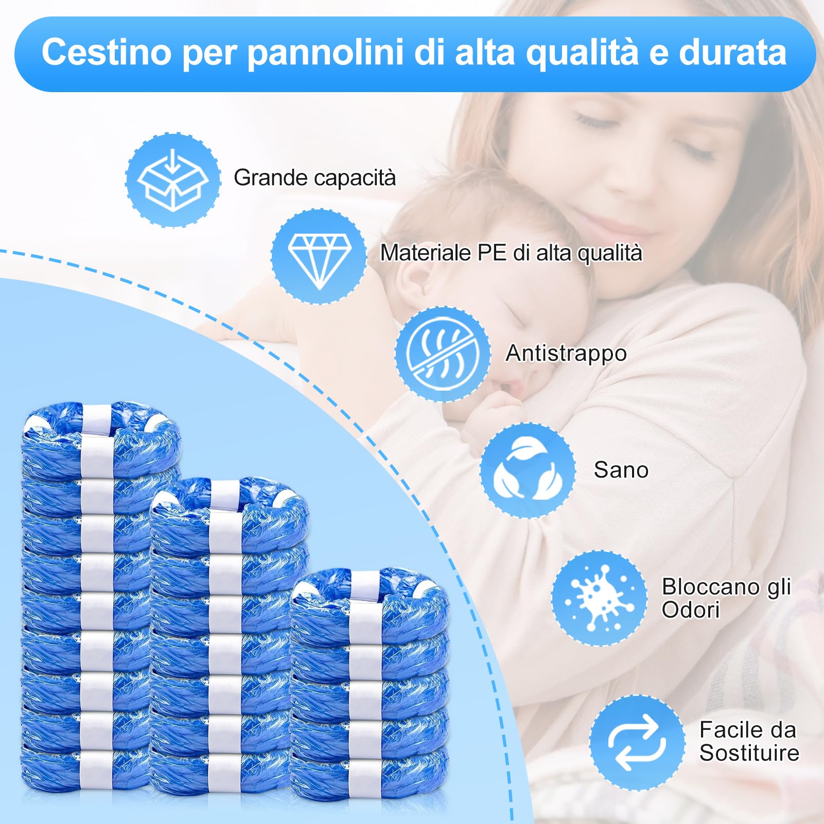 21 Pezzi Ricarica Mangiapannolini, Sacchetti Mangiapannolini, Ricarica Mangiapannolini Compatibile con Twist & Click, con LitterLocker（4.5M）