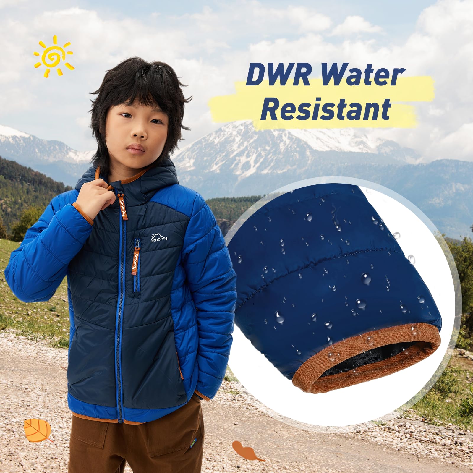 SMONTY Veste à matelassure pour enfants – Veste légère et résistante à l'eau pour garçons et filles avec joints soldés – Parfaite pour le printemps, l'automne, le camping, la randonnée et les voyages