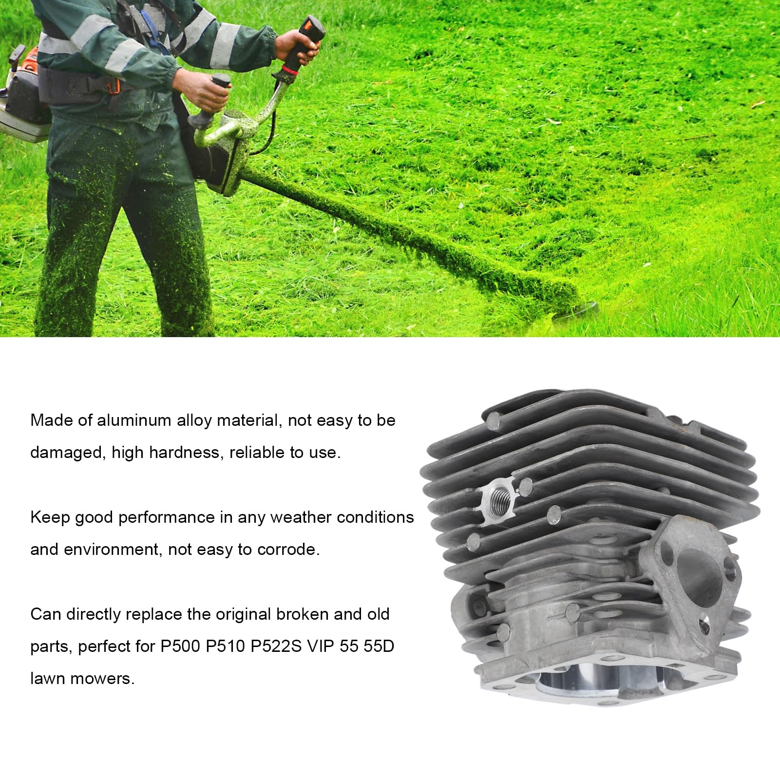 Kit De Cilindro Y Pistón 45mm, Conjunto De Cilindro De Aleación De Aluminio, Pieza De Motor De Alta Dureza, Repuestos para Cortacésped P500 P510 P522S VIP 55 55D