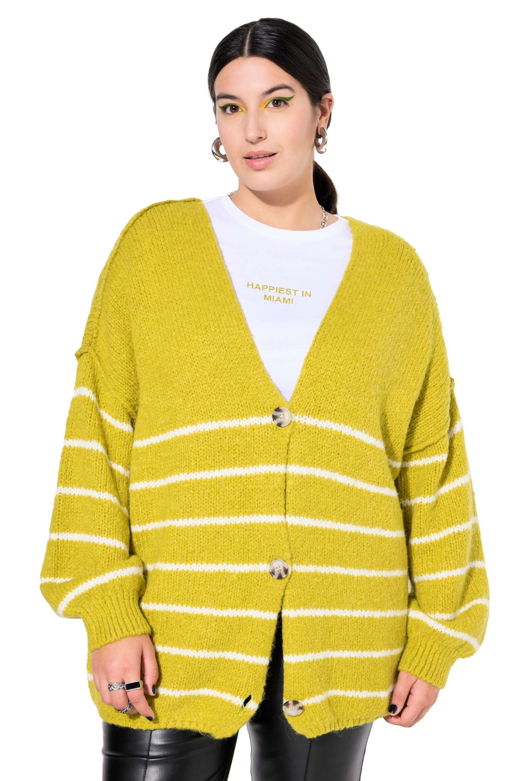 Studio Untold Damen große Größen Übergrößen Plus Size Strickjacke, Oversized, Bretonstreifen, Langarm 837818
