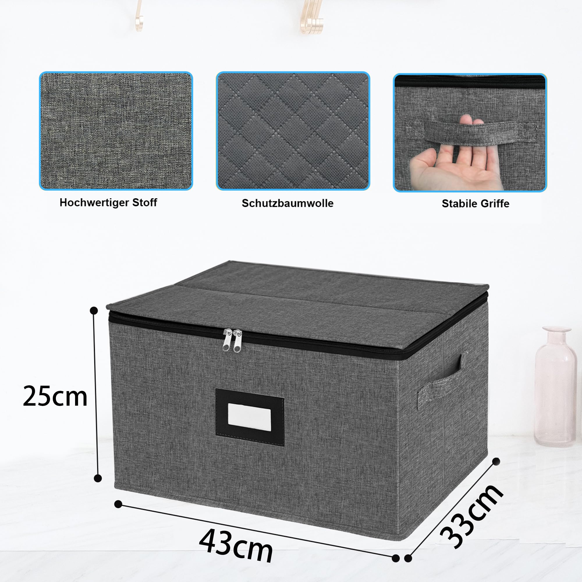 2 Stück Aufbewahrungsbox für Weingläser, Bewegen Gläserhalterung für Weingläser Faltbox mit Trennwänden Gläser Aufbewahrung für 24 Kristallglaswaren Kristallglasware( 44*33*25cm,Dunkelgrau)