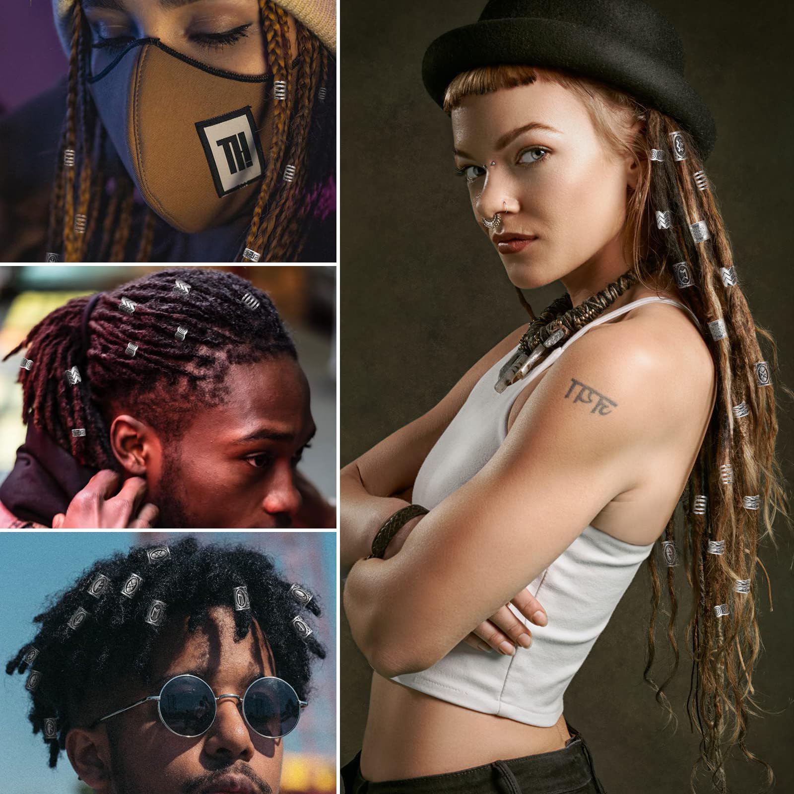 44 Piezas Cuentas de Pelo para Trenzas Cuentas de Barba Vikinga para Hombres Abalorios Rastas Regalos Vikingos para Hombres Accesorios Vikingos para el Pelo