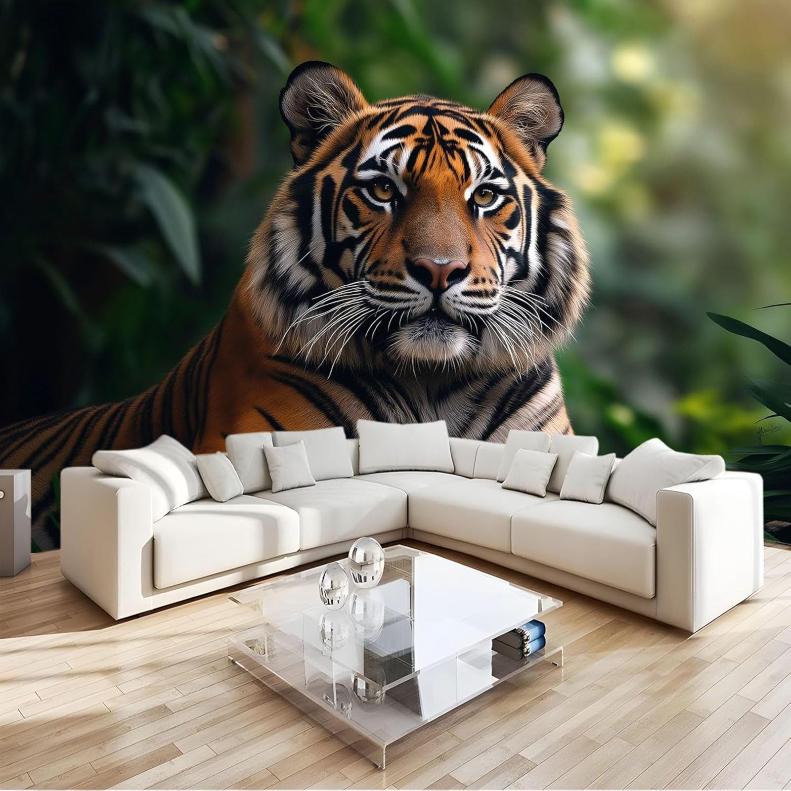 kfjhgbdshhj Photo Wallpaper with Wild Tiger Motif, Non-Woven Wallpaper, Modern wall Mural for Living Room, Bedroom, wall Art, Green, 400cm x 280cm