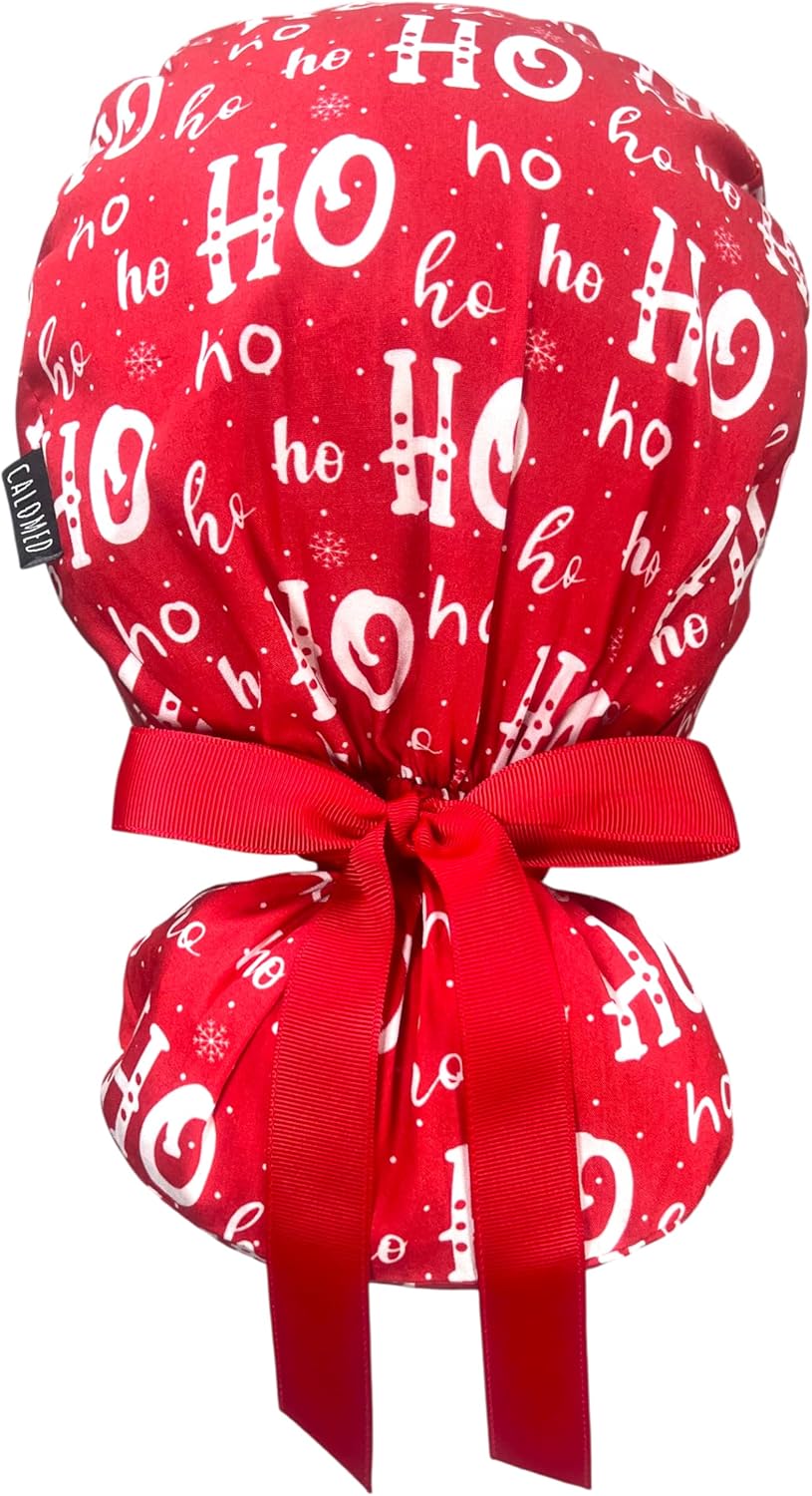 Scrub Cap for Women and Men, Ponytail Scrub Caps, Working Hat, Head Cover with Ribbon Ties and Buttons, Long Hair - Image 2