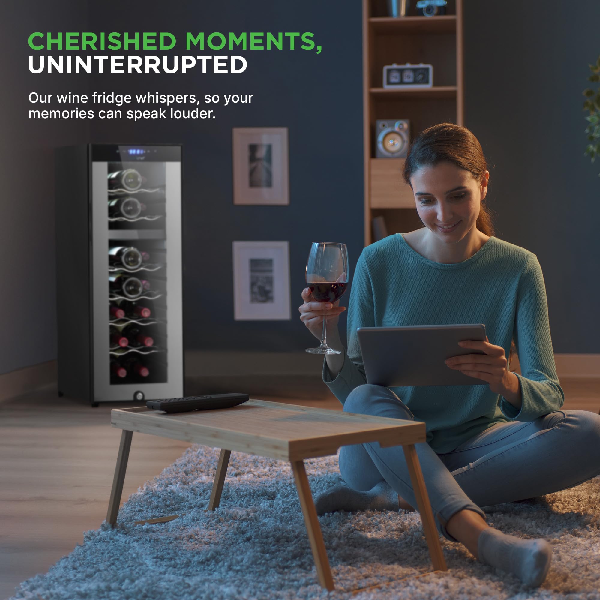 NutriChef Wine Refrigerator Cellar - Dual Zone Chiller with 18 Bottle Storage | 58.2 Liters Internal Capacity | Digital Touch Button Control | Free Standing Bottle Placement and Air Tight Seal