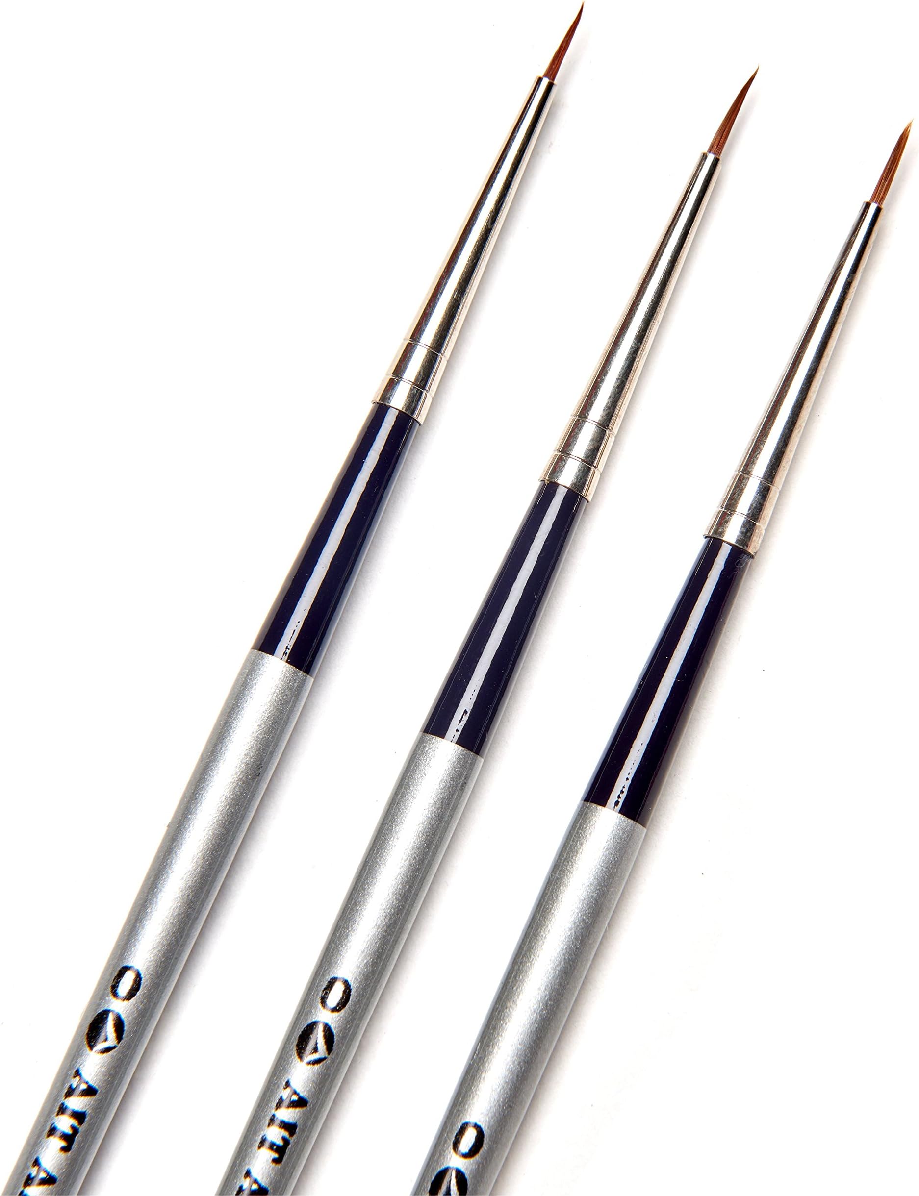 AIT Art Select Round Detail Paint Brushes, Size 0, Pack of 3, Pure Russian Red Sable, Handmade in Germany for Crafting Exquisite Details Using Oil, Acrylic, or Watercolors