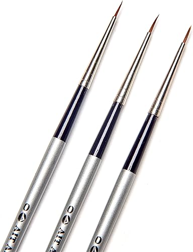 AIT Art Select - Pincel redondo para detalles, tamaño 0, paquete de 3, color rojo puro ruso, hecho a mano en Alemania para elaborar detalles