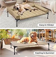 Vista 6 de Veehoo Cooling Elevated Dog Bed Add Removable Waterproof Bolster Cushion Mat, Raised Pet Cot with Breathable Teslin Mesh, No-Slip Feet, Dog Couch