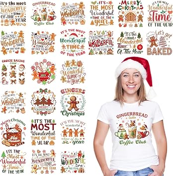 24Pcs Christmas Dtf Transfers Ready to Press Its The Most Wonderful Time of The Year Iron on Transfers for Tshirts Xmas Family Heat Transfer Vinyl Stickers for Clothing Pillows Bag DIY Crafts