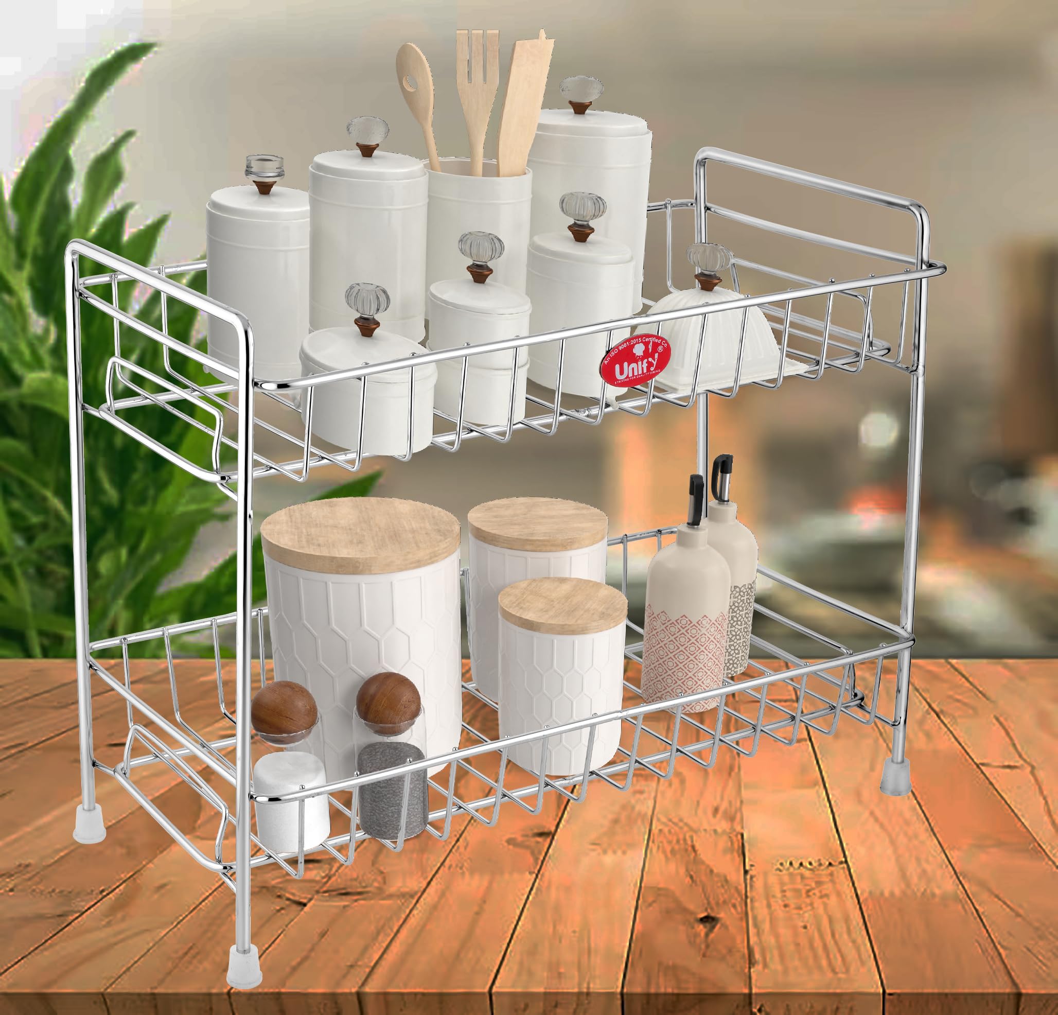 Unify Stainless Steel 2 Tier Kitchen Countertop Spice Container Organizer Rack With Shelf Liner For Kitchen/Cabinet/Pantry/Office (Chrome) (2-Tier) - Tiered Shelf (B0C9WZK7F6) Amazon Price History, Amazon Price Tracker