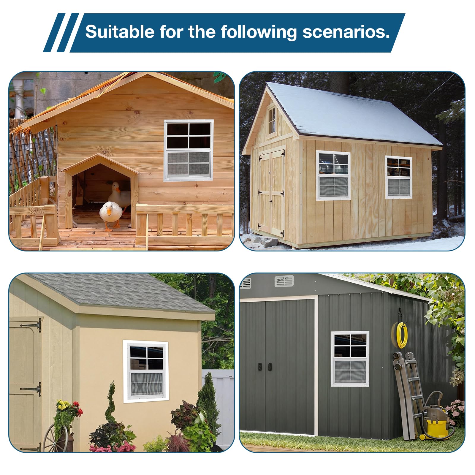 Yuzzy Shed Windows 2-Pack – 10"x29" Sliding Transom Window, Tempered Glass & Removable Screen For Shed, Coop, Garage
