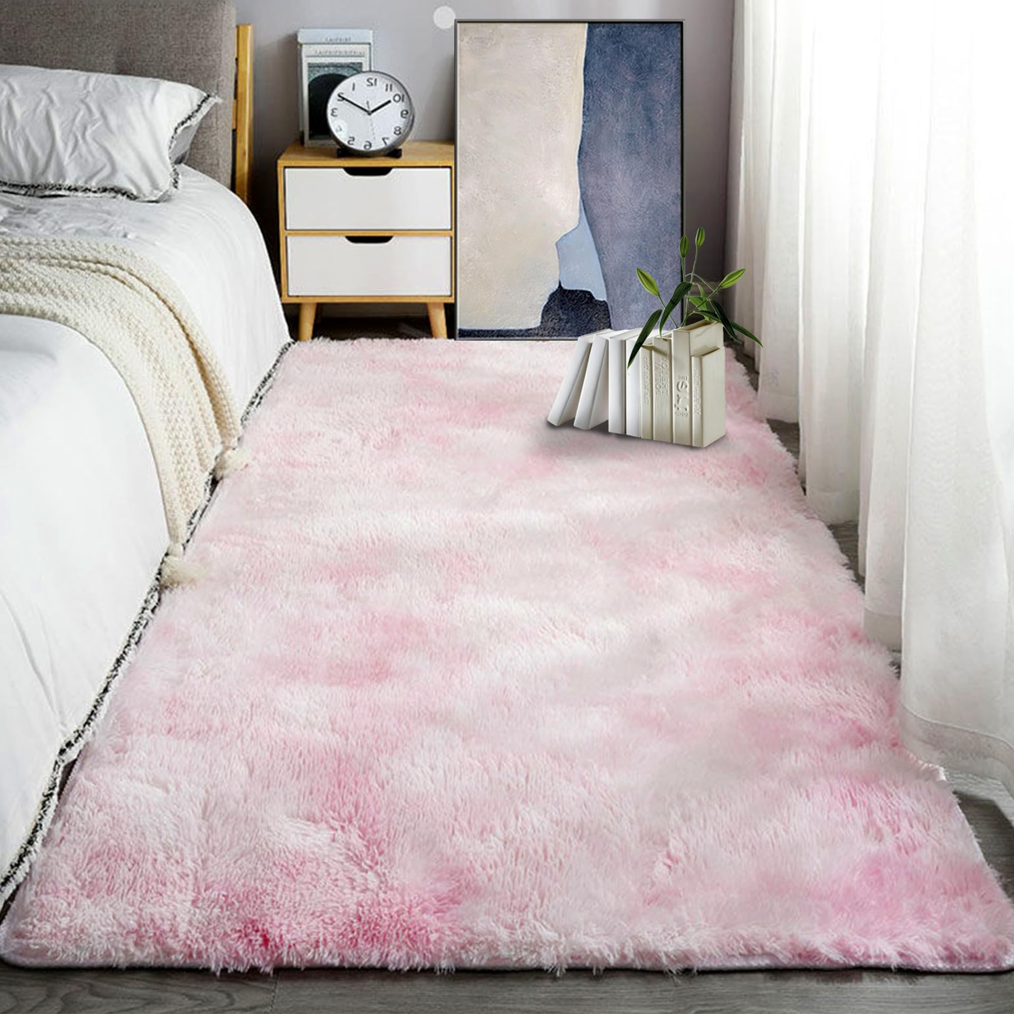 Tapis de salon moelleux et douillet rose clair pour une atmosphère chaleureuse