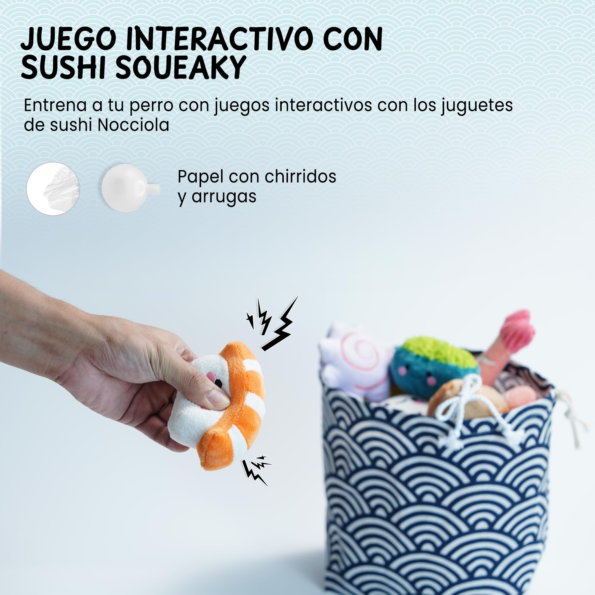 Nocciola 10 Piezas Juguetes de Sushi para Perros Pequeños, Peluches Divertidos con Bolsa, Juguetes de Perro de Peluche con Sonido para Perros Pequeños y Medianos, Premio de Cumpleaños para Perros