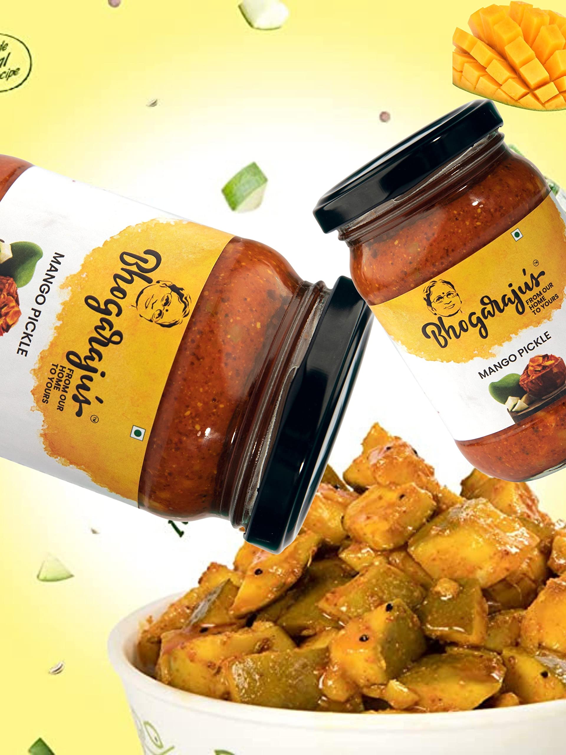 Bhogarajus - Green Chilli Pickle 300g+Mango Pickle 300g+100gm Gift Chutney Podi-Pack of 3 (2 x 300 g +100 g) 4