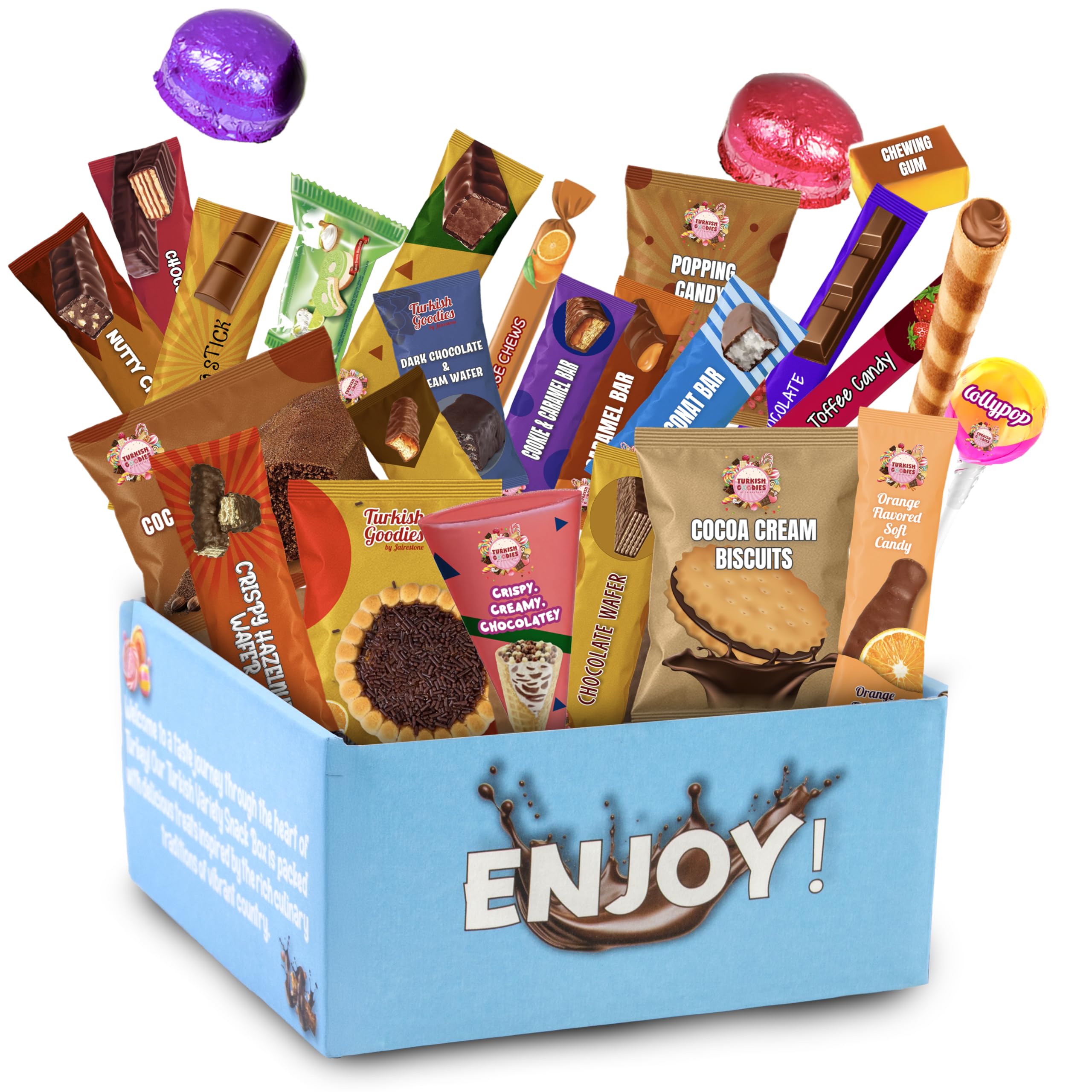 Foreign Candy Around The World Box - Turkish Snack Box - European Snacks Crate - Bite Sized Foreign Exotic Treats - Variety of Unique Sweets and Savory Snacks from Turkey - 24ct