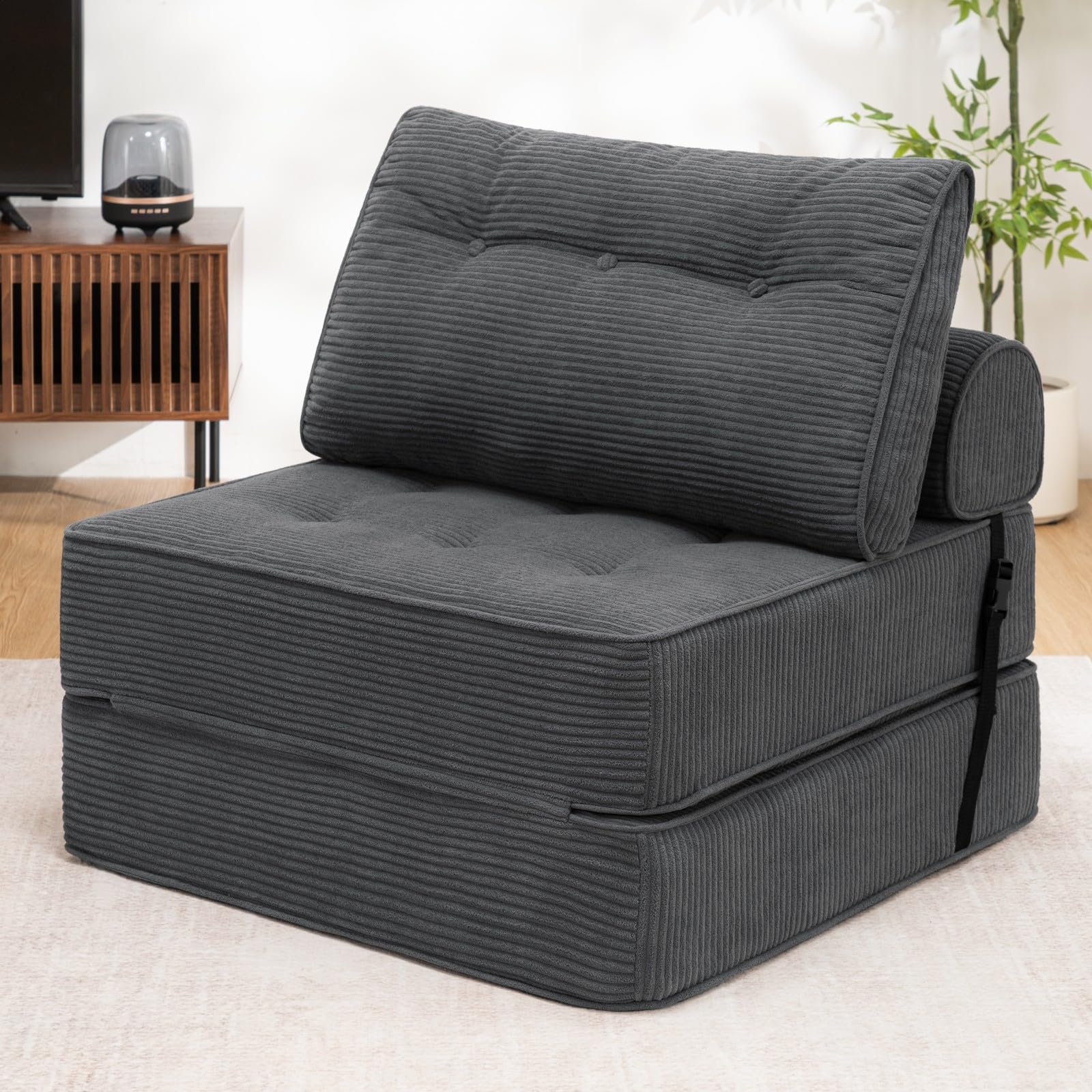 HOMMPA Folding Sofa Bed Convertible Sleeper Chair Sofa Bed with Pillow Foldable Mattress with Back Support Portable Floor Lounge Sofa for Home Bedroom Office Long Couches Bed 80CM x 160CM Gray