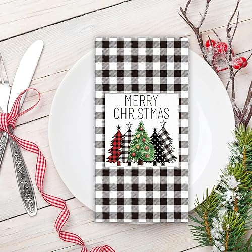Miniatura 7 de Servilletas de Navidad de búfalo blanco y negro, servilletas de papel desechables para decoración de mesa de Navidad (100 unidades)