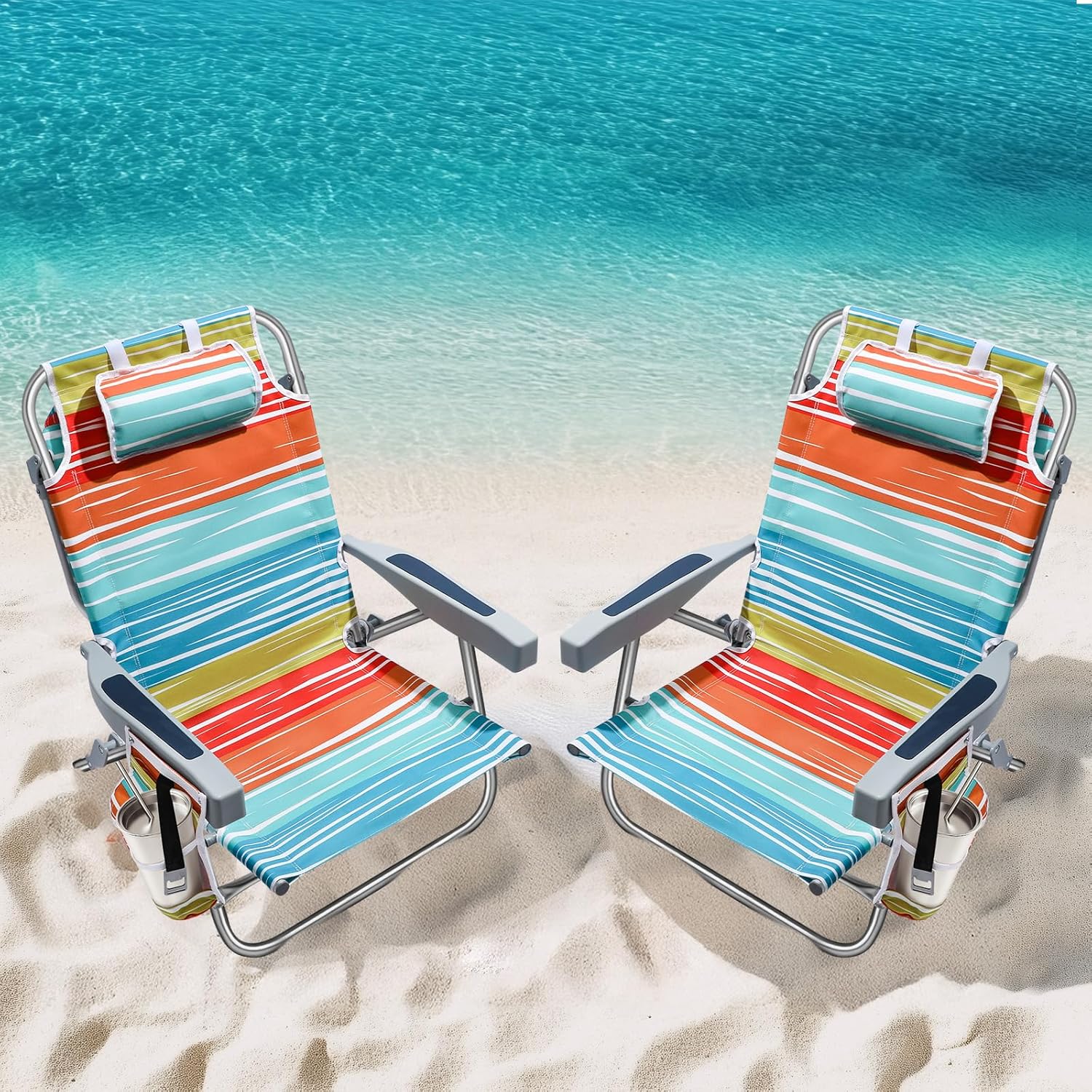 5-Position Aluminum Lay Flat Backpack Beach Chair 2 Pack