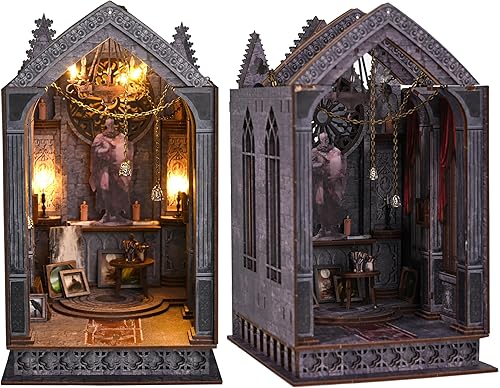 Miniatura 1 de Ahilmrn Kit de rincón de libros gótico para bricolaje, castillo oscuro, inserción en miniatura, soporte para libros, soporte para libros, modelo de