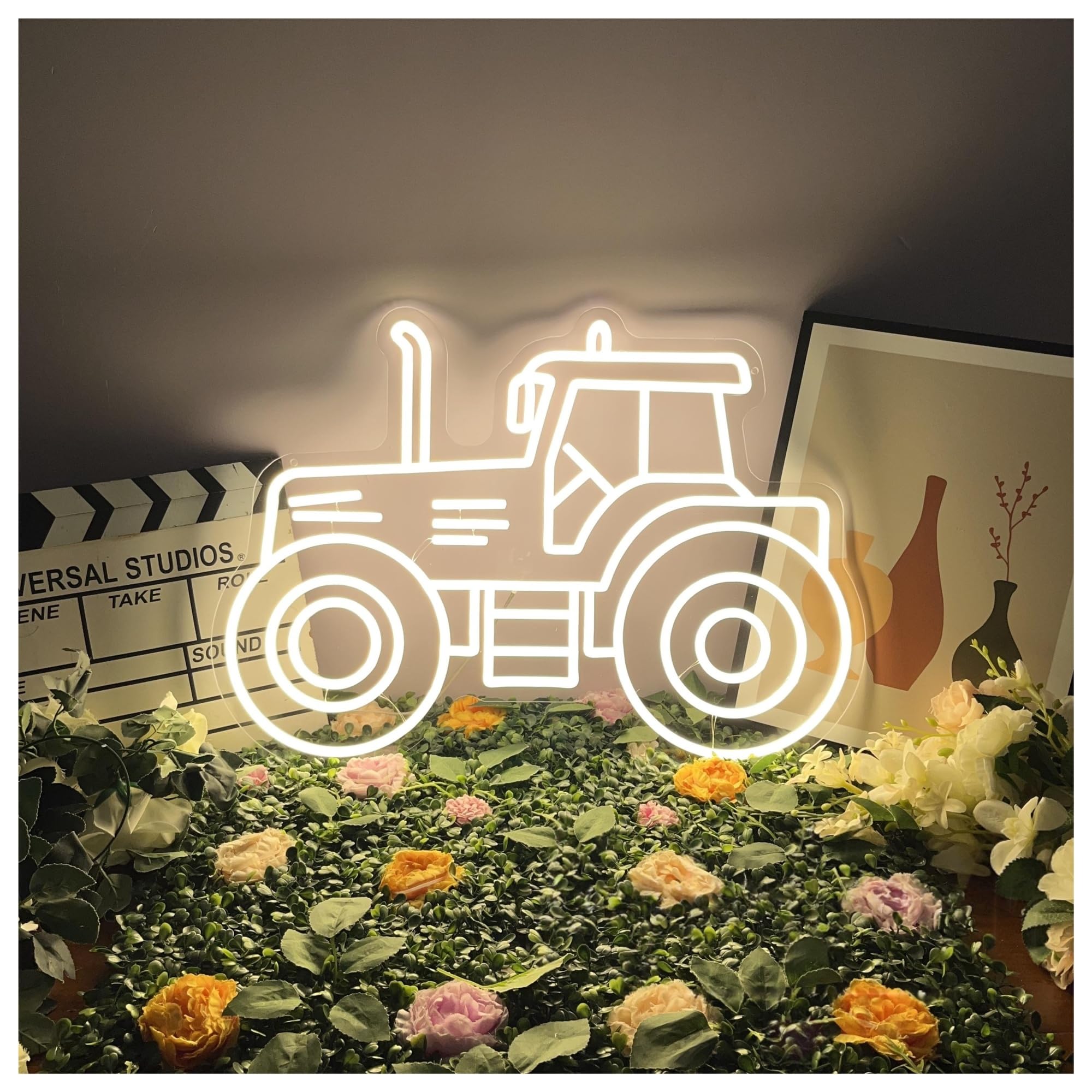 RONGCH Hanging Art Signs Tractor Neon Sign Garage Decor Farmhouse Gameroom Bedroom Bar Livingroom Birthday Party Wall Decoration 60cm