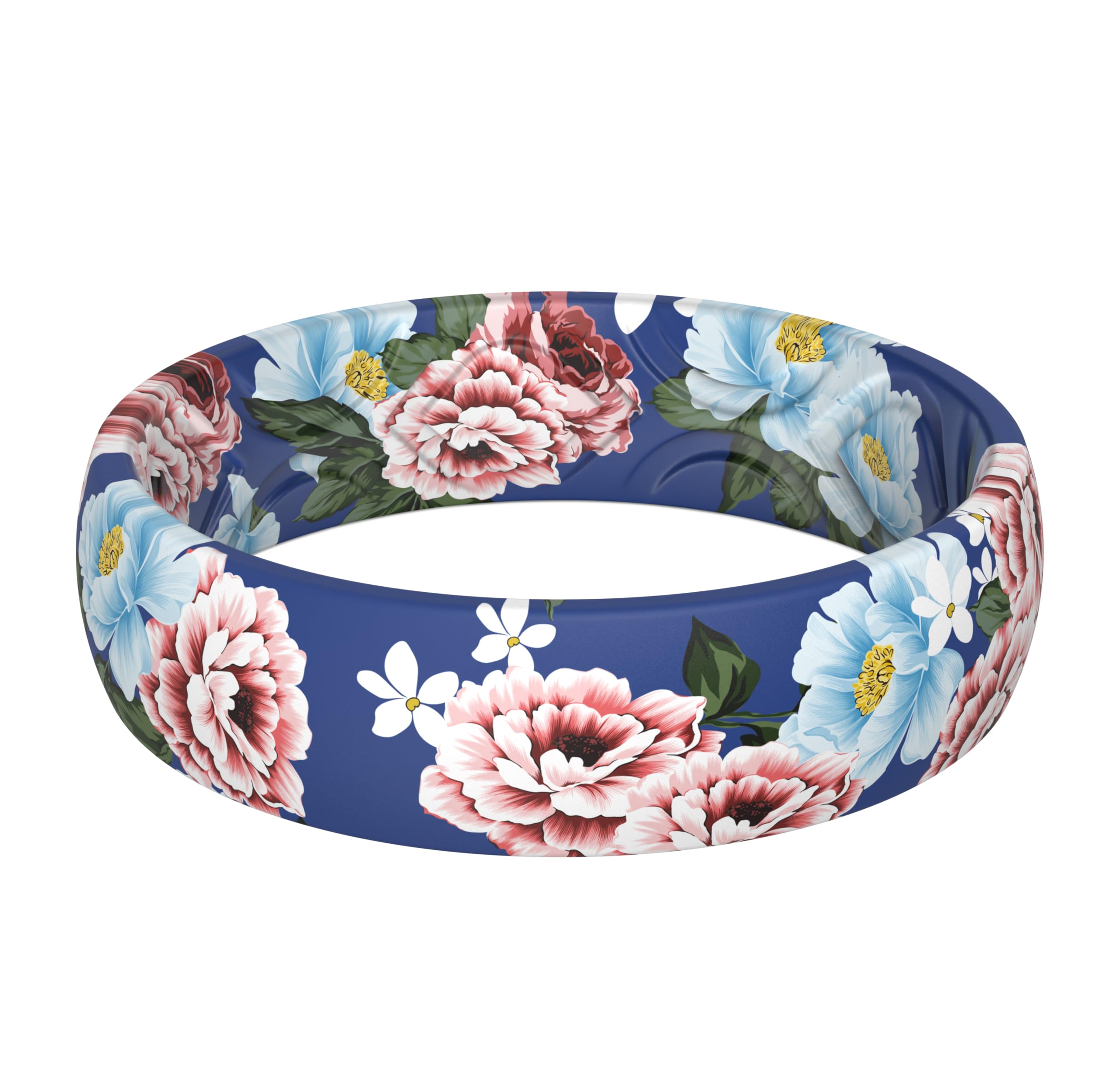 ThunderFit Silicone Wedding Rings for Women, Printed Design Breathable Rubber Engagement Bands 5.5mm Wide 1.8mm Thick (A-L)