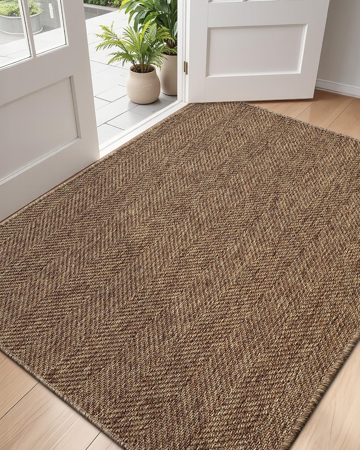 Photo 1 of DEXI Dirt Trapper Door Mat, 24x39 Washable Doormat, Dirt Resistant and Absorbent, Easy Clean Low-Profile Floor Rugs for Entryway, Front Door, and Inside Entrance, Brown