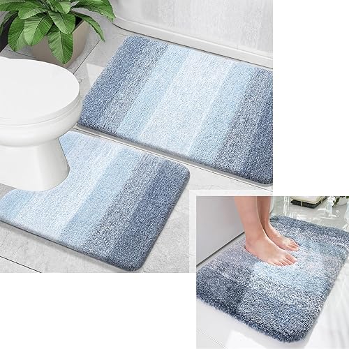 OLANLY Juego de 2 alfombras de baño y alfombras de baño ombré, tamaño de alfombra de baño 24 x 16 pulgadas y alfombra de baño de 30 x 20 + 24 x 20