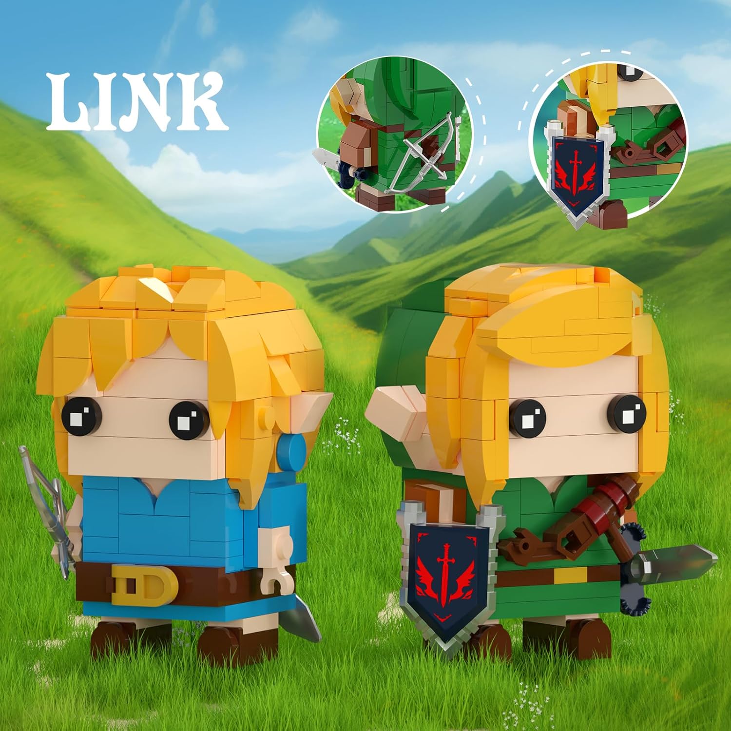 BOTW Link Figure Building Set, Classic Characters 2-in-1, Birthday Party Decorations Supplies, Gifts for 14+ Fans &Adults