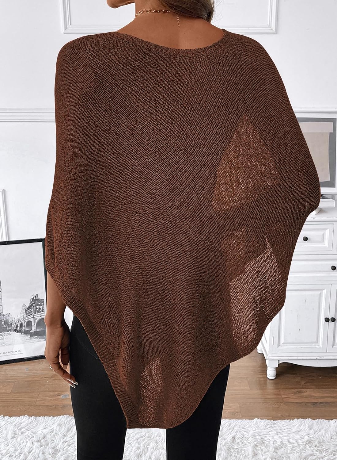 SHEWIN Womens Sheer Knit Poncho Crochet Summer Tops See Through Mesh Spring Sweaters Beach Cover Ups for Women 2026 image 3