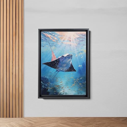 Miniatura 2 de Nautical Print on Canvas for Wall Decor, Ocean Fish Manta Ray Canvas Wall Art, Beach Print for Wall Hang, Turquoise Coastal Pictures Wall Decor,