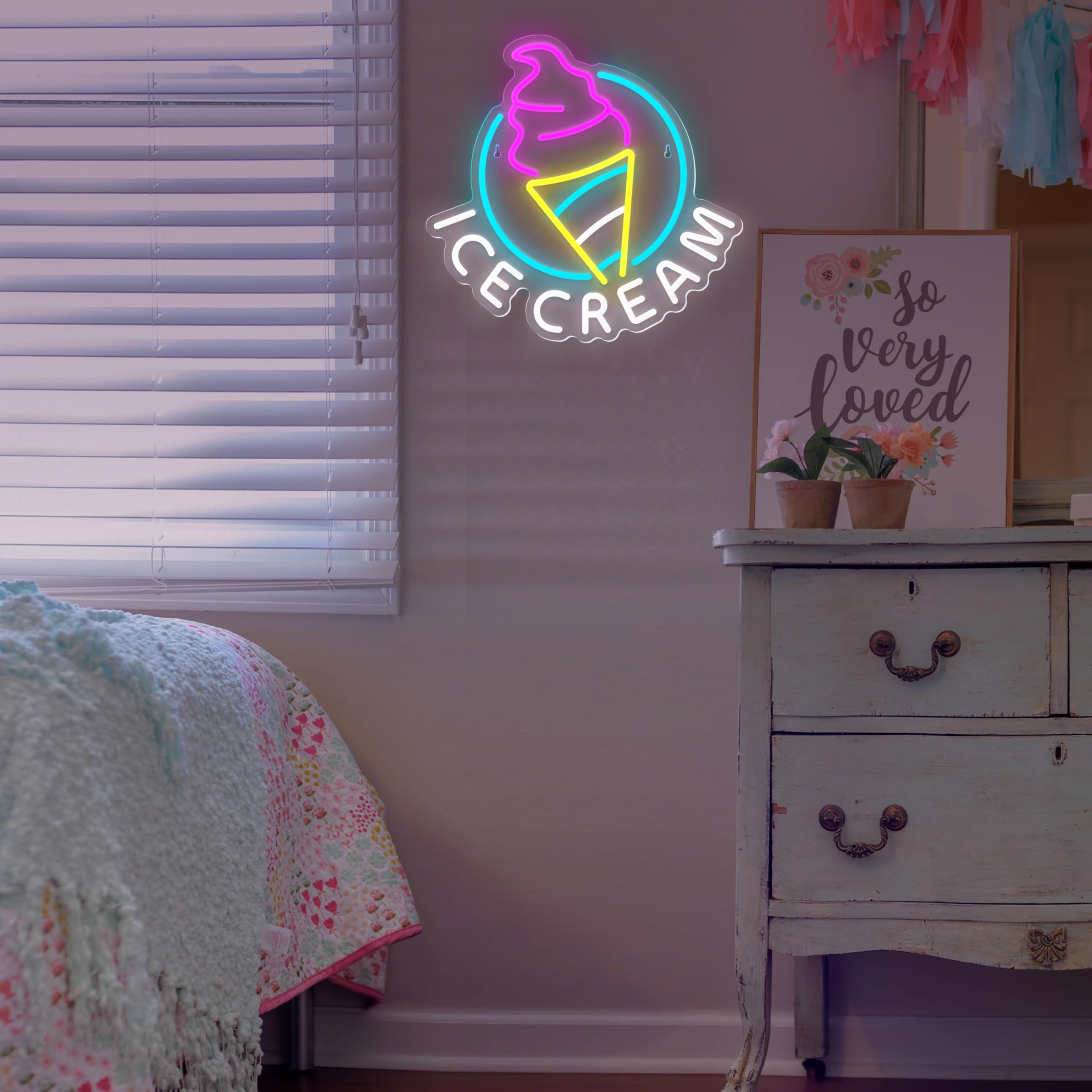 Letrero de neón de helado para decoración de pared, letrero colgante LED con alimentación por USB y interruptor regulable para furgoneta de helados, quiosco, tienda de café, supermercado, sala