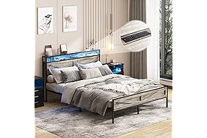 Grey Wood Bed Frame with Farmhouse Lights