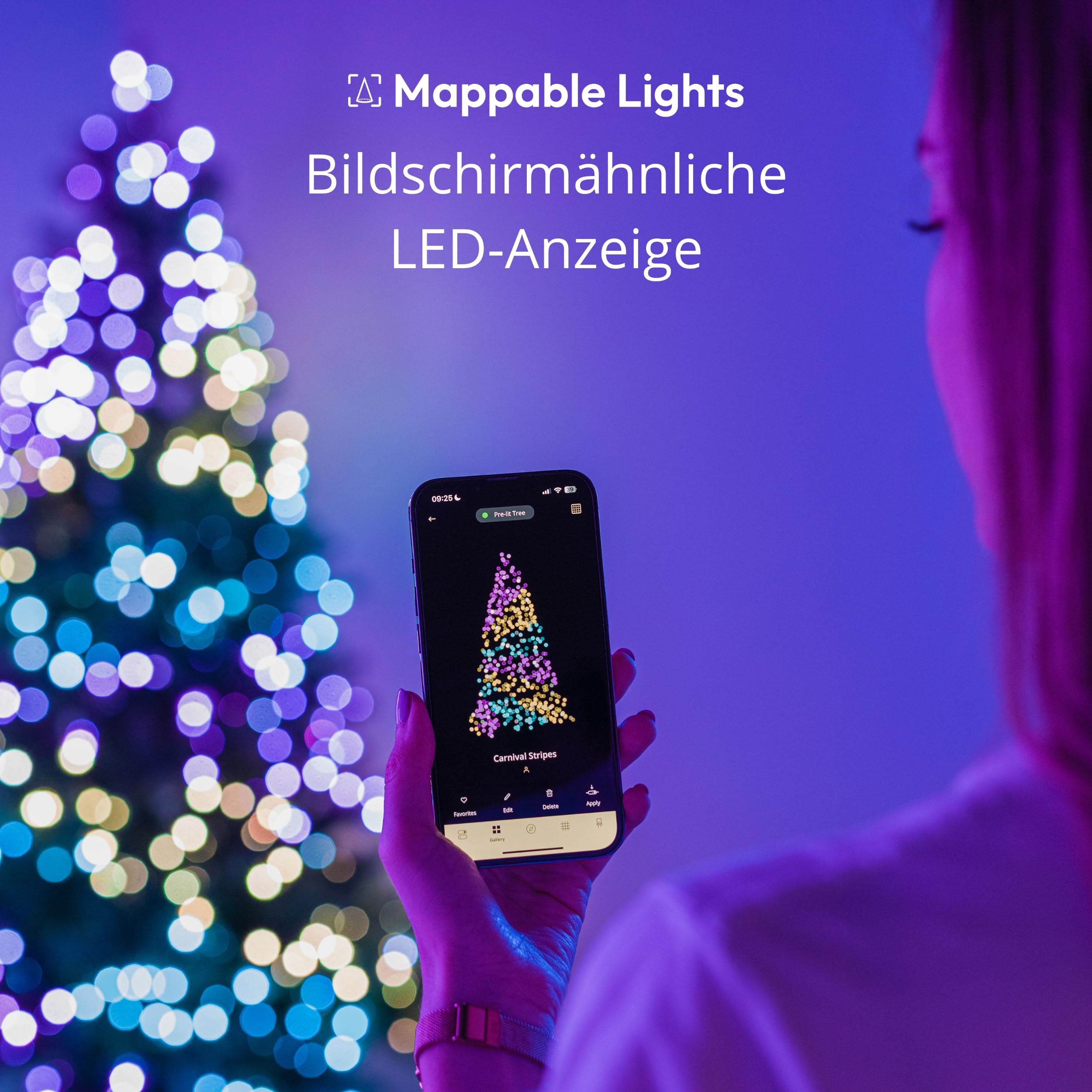 Twinkly Strings USB-C Pearls 200 LED, LED-Lichterkette in Perlenform, RGB LED-Lichter Mehrfarbig, Lichter zum Valentinstag, Kompatibel mit Alexa und Google Home, USB-C, Grünes Kabel, 12m