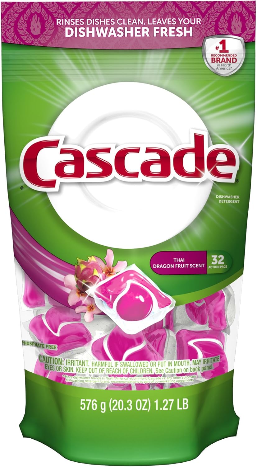 Cascade Actionpacs Dishwasher Detergent, Thai Dragon Fruit Scent 32 Count Health
