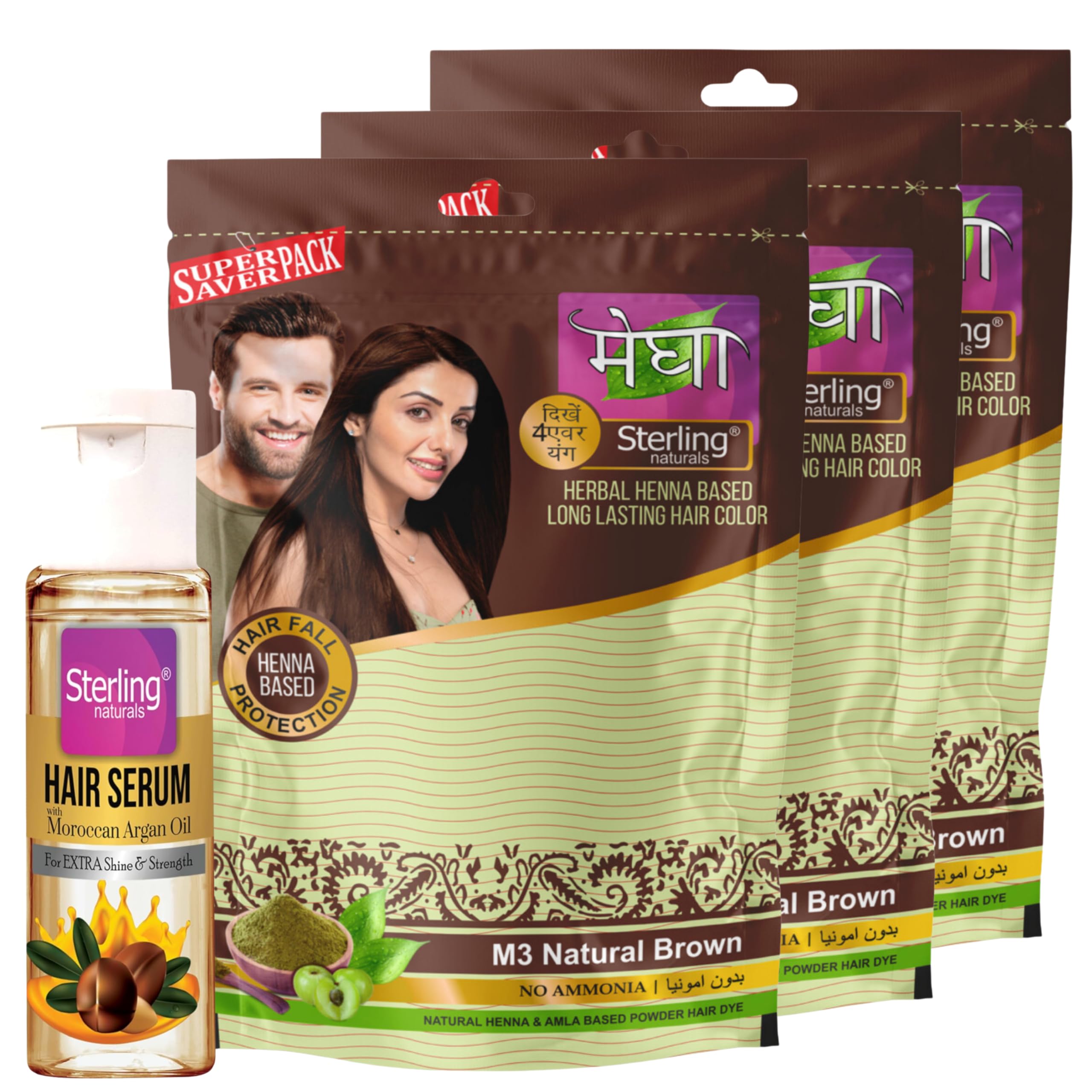 Sterling Naturals Henna Hair Colour & Hair Growth Serum for Women | 3 Pack Brown Mehandi with 30ml Serum | Natural & Herbal Dye | Ammonia-Free & Chemical-Free Hair Color-image-5