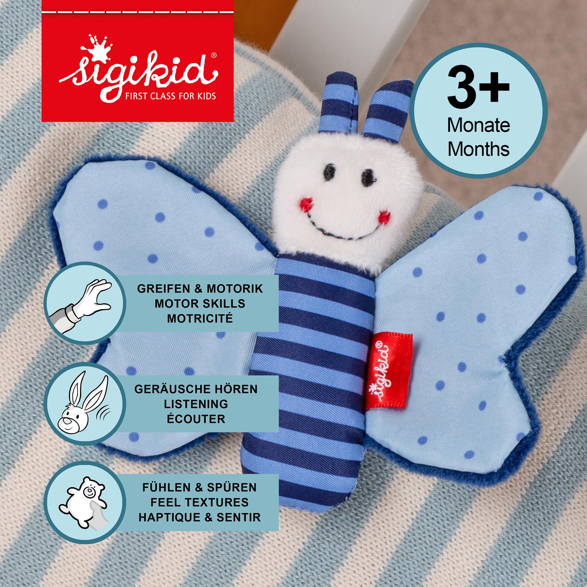 SIGIKID 41180 Greifling Schmetterling Red Stars Mädchen und Jungen Babyspielzeug empfohlen ab Geburt blau - 3