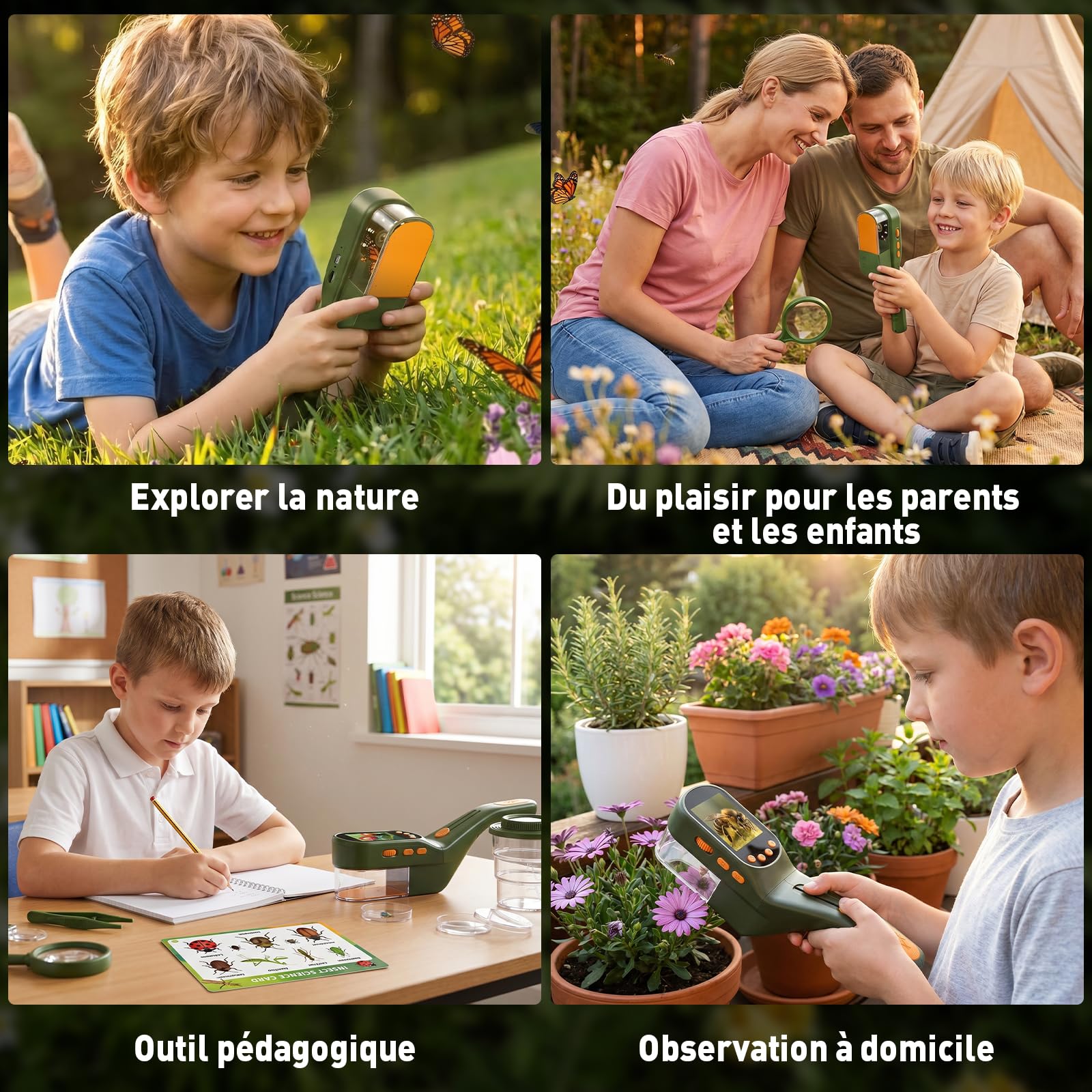 Kit Exploration Enfant avec 500X écran, Prendre des Photos/Vidéos | Attrape Araignée, Jouet Exterieur Enfant avec Loupe, Boite Loupe Insecte, Jouet éducatif de Noël Cadeau pour Garçon et Fille