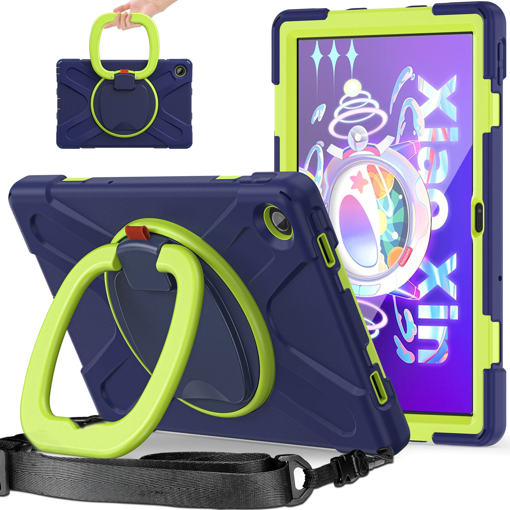 Custodia per Tablet PC Custodia in TPU antiurto Compatible with impieghi gravosi compatibile con Lenovo Tab M10 Plus 2022 10.6" TB-125F/128F, tracolla con impugnatura rotante, copertura protettiva ant