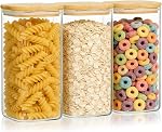 KEYWING 72oz Glass Spaghetti Pasta Storage Containers with Lids, 3-Pack Tall Square Airtight Food Jars for Pantry Noodles Flour Oats Cereal Sugar Beans