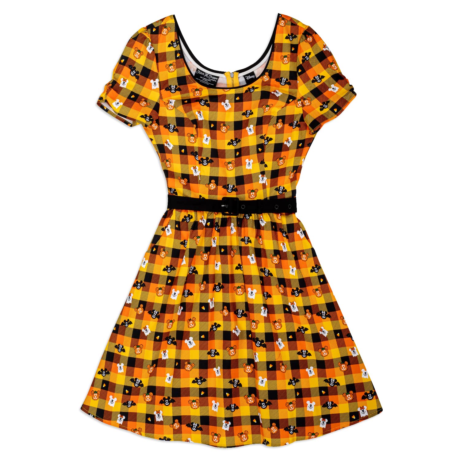 Loungefly Stitch Shoppe Disney Mickey and Minnie Spooky Gingham Laci Dress, Size 1XL