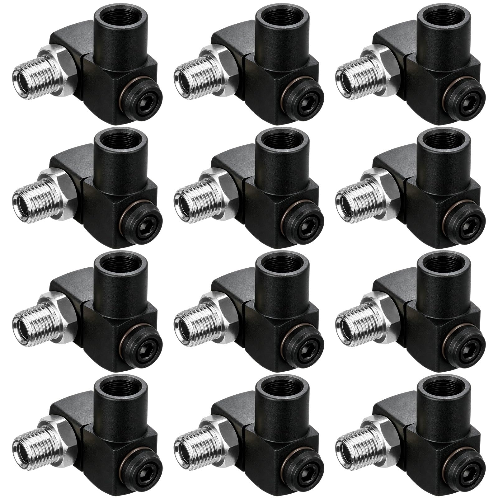 12 Packs 1/4 Inch NPT 360 Degree Swivel Air Hose Connectors, Industrial Air Hose Fittings and Portable Compressor Tool Fittings (Black)