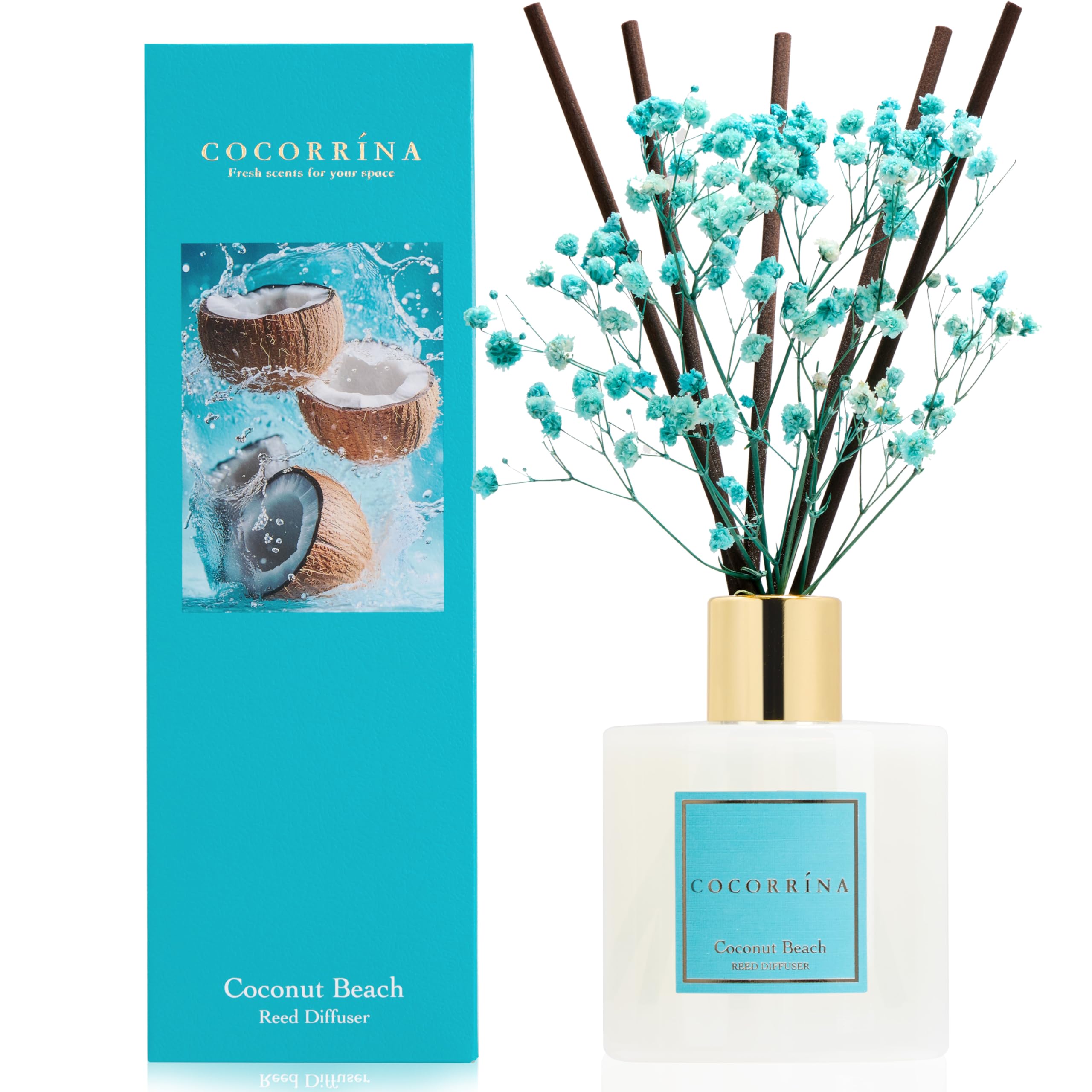 COCORRÍNA Reed Diffuser - Coconut Beach 200ml Scented Diffuser with 8 Sticks Home Fragrance for Bedroom Bathroom Living Room, Home & Office Decor