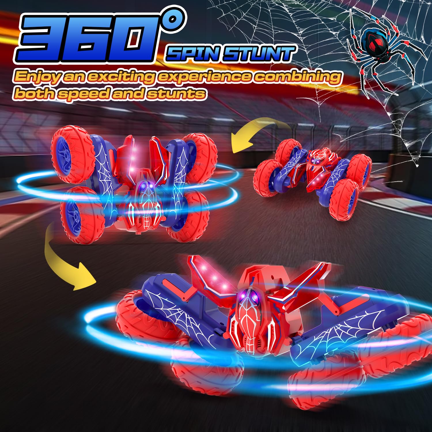 SOGAWEBB Spider Remote Control Stunt Car,4WD Off-Road RC Vehicle with Full-body Light - Image 2