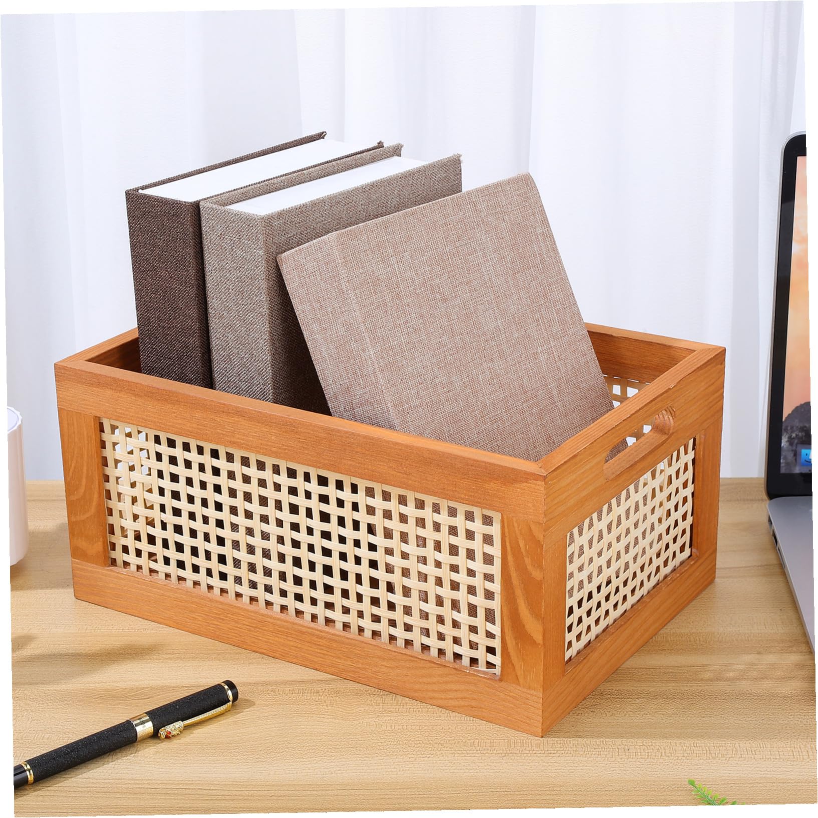 Scatola in Legno Intrecciato Rettangolare 30x20x14 Cm, Bambù | Contenitore Decorativo, Maneggevole e Robusto, per Cosmetici e Ordine Domestico, Stile Delicato