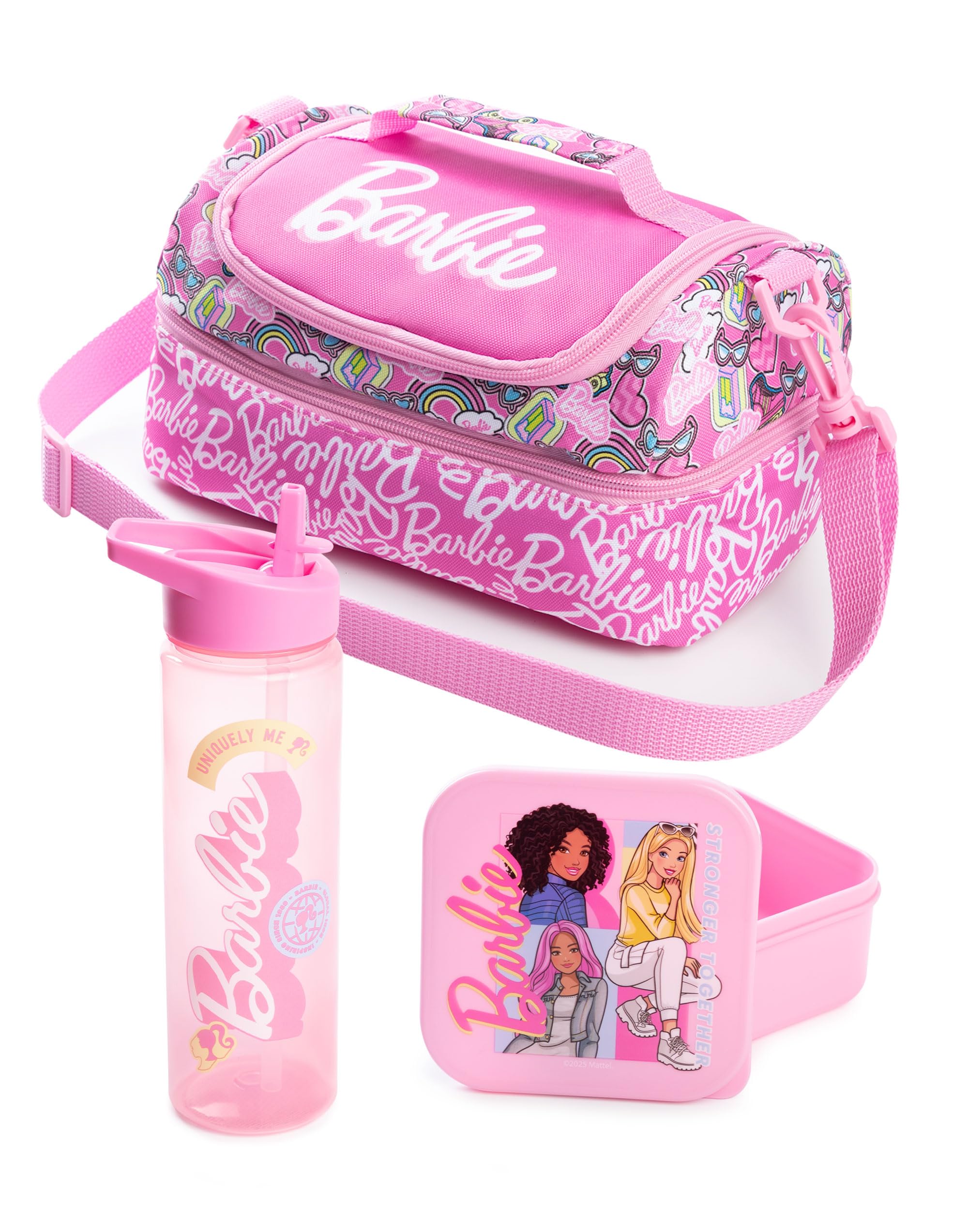Barbie Girls Pink Lunch Bag with Bottle & Snack Pot | Stronger