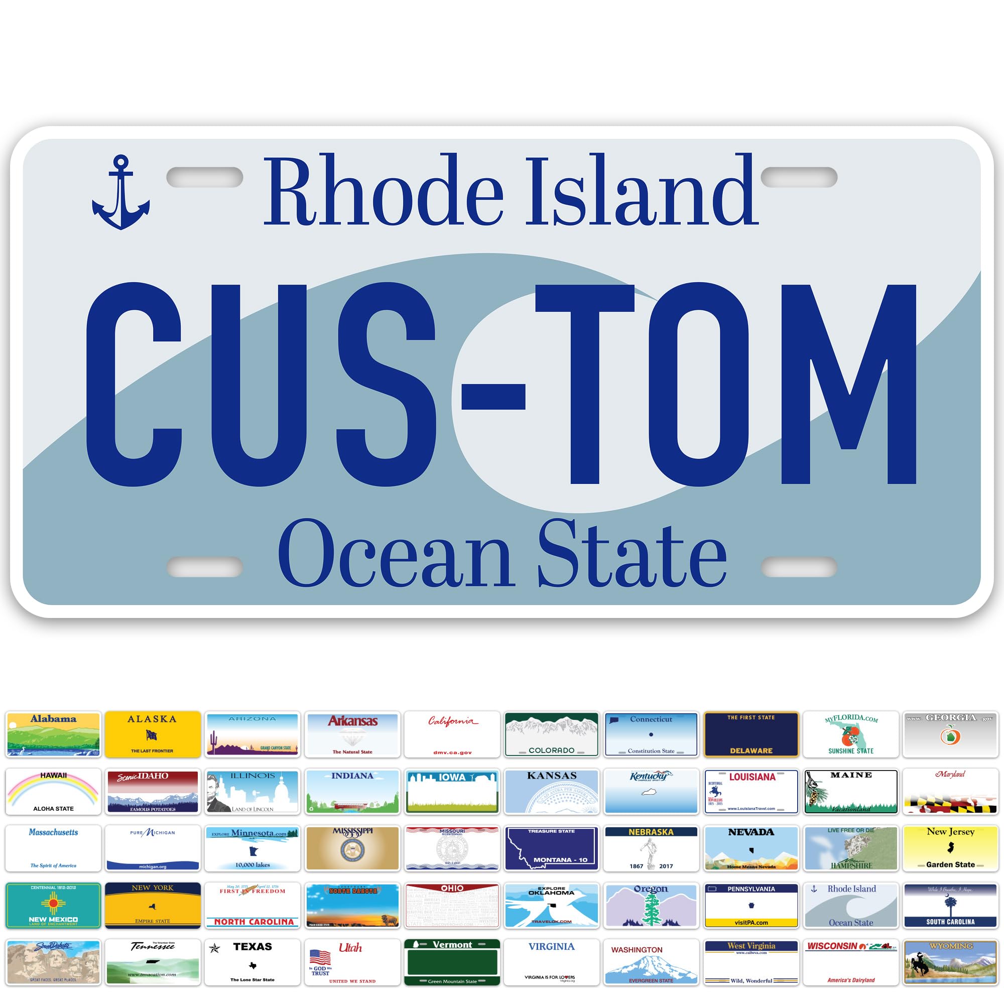 Custom Rhode Island License Plate, Personalized License Plates for Car, 6x12 Inch, Rust-Free Fade Resistant Aluminum, USA Made by My Sign Center