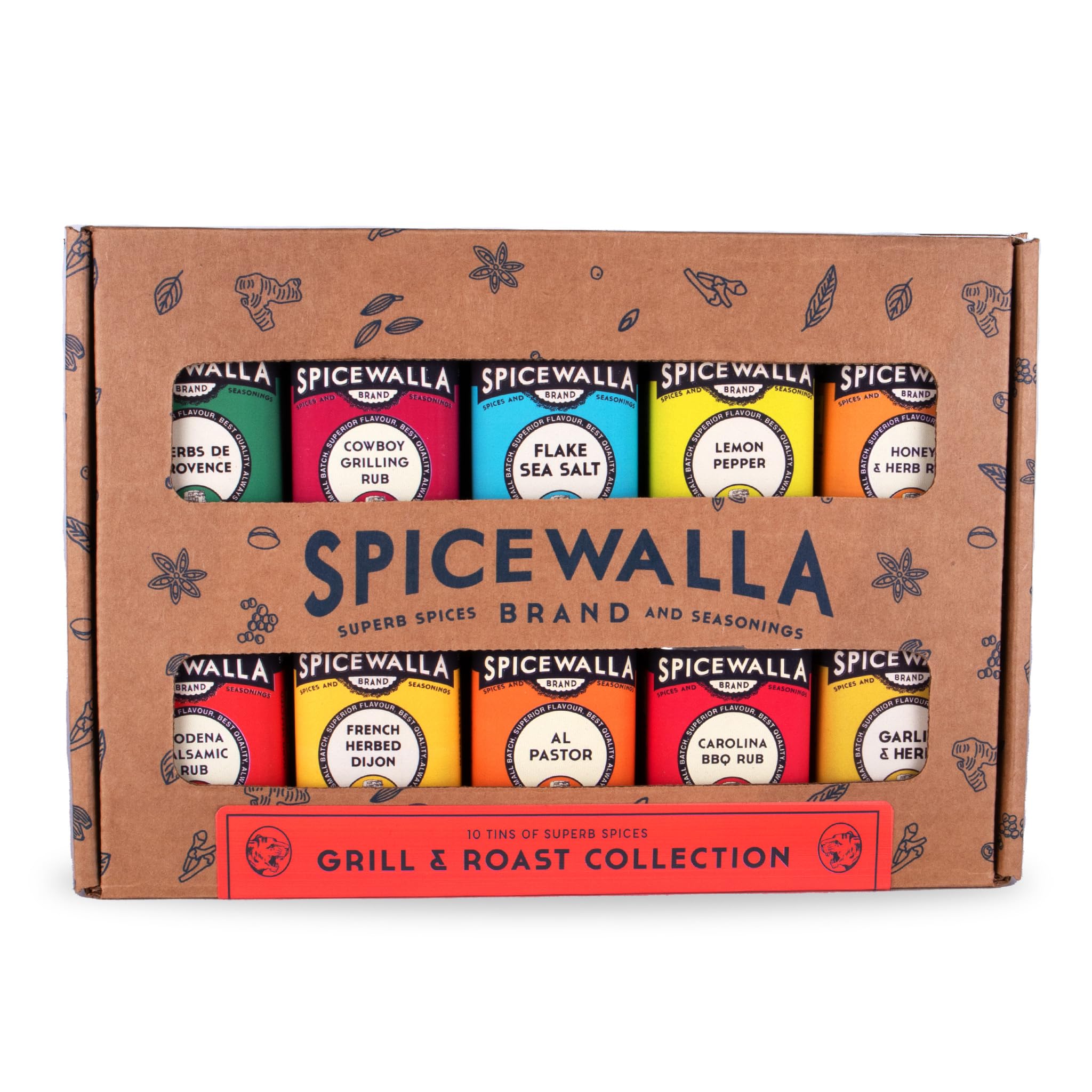 Spicewalla Grill Seasoning 10 Pack | Seasonings and Rubs for Steak, Poultry, Pork & Vegetables | Grilling Spices Gift Set I Cowboy Rub, Lemon Pepper, BBQ Rub, Garlic & Herb and More