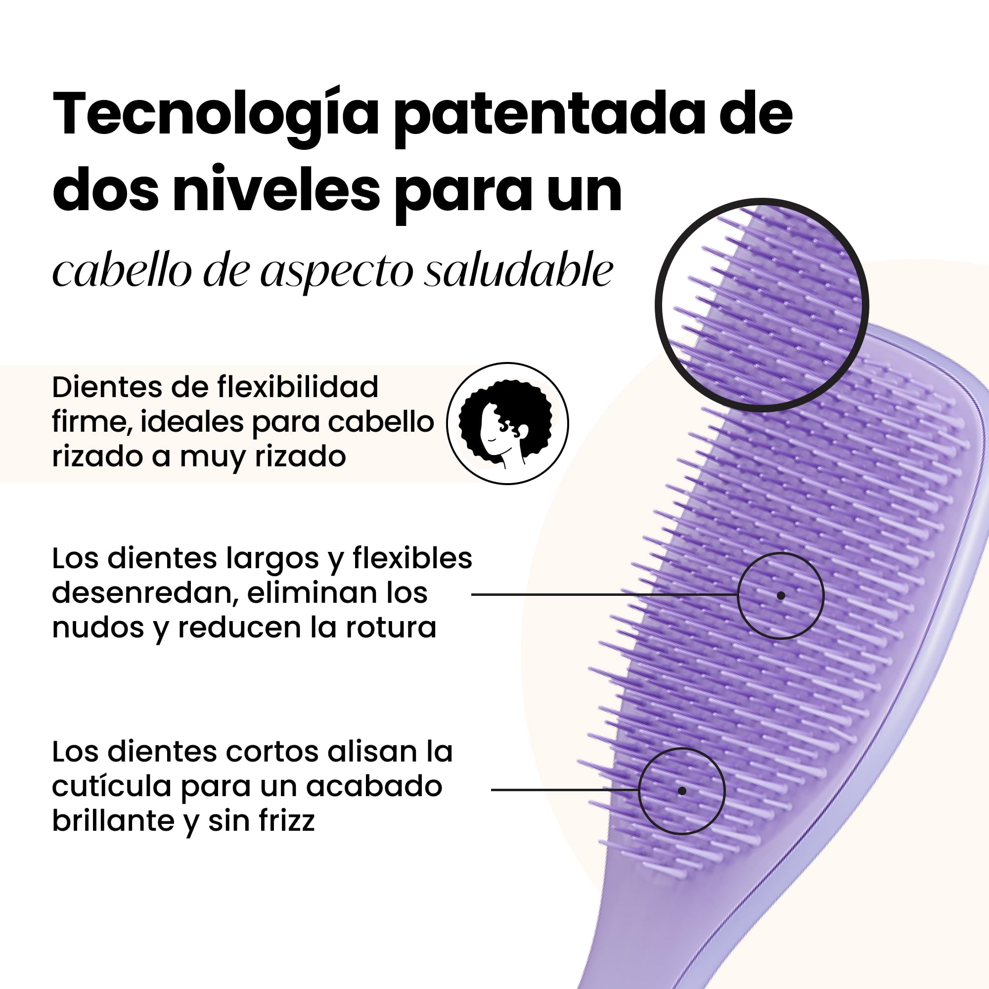 Tangle Teezer Naturally Curly Ultimate Detangler Hairbrush - Cepillo Desenredante para Cabello Rizado 3C-4C - Púas de Doble Altura para Definir Rizos y Reducir el Encrespamiento - Violeta Pasión